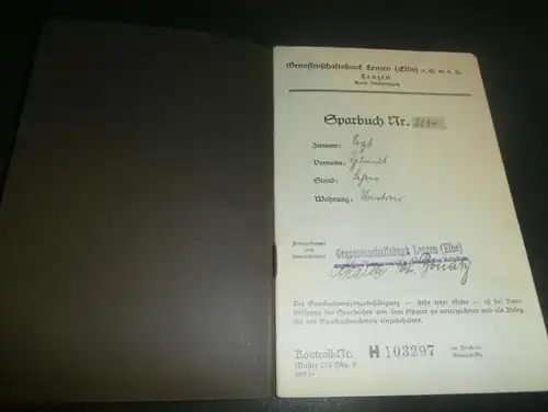 altes Sparbuch Lenzen a. Elbe , 1940 - 1944 , Helmut Vogt in Wustrow , Sparkasse , Bank !!!