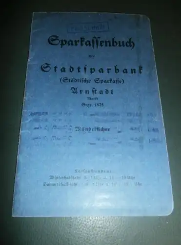altes Sparbuch Arnstadt , 1933 - 1945 , Hr. Zillinger , Sparkasse , Bank !!!