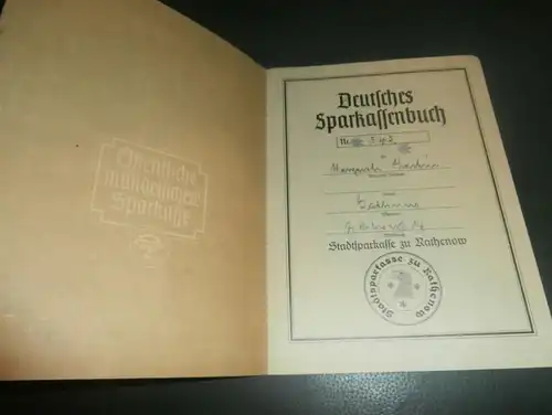 altes Sparbuch Rathenow , 1941 - 1945 , Sparkasse , Bank !!!