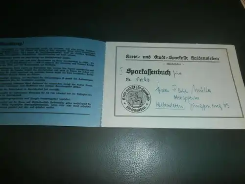 altes Sparbuch Haldensleben , 1943 - März 1945 , Obergefreiter Paul Müller , Sparkasse , Bank !!!