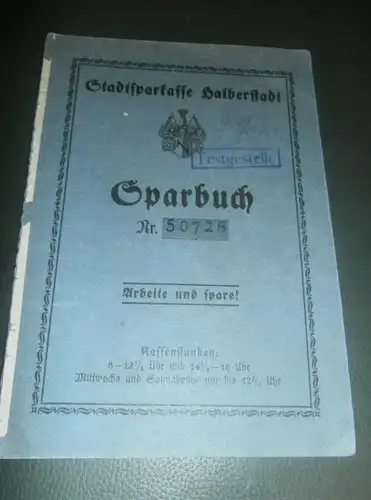 altes Sparbuch Halberstadt , 1929 - 1944 , Friedrich Wolter , Sparkasse , Bank !!!