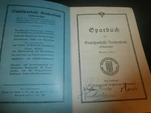 altes Sparbuch Reichenbach / Oberlausitz , 1936 - 1944 , Sparkasse , Bank !!!