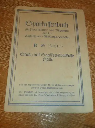 altes Sparbuch Halle , 1952 - 1960 , Charlotte Pflugmacher in Halle a.S. , Sparkasse , Bank !!!