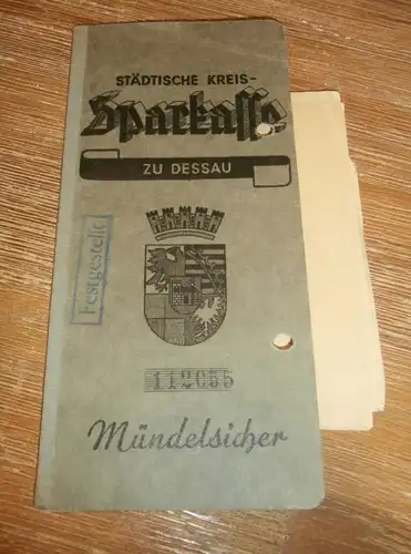 altes Sparbuch Dessau , 1938 - 1945 , Walter Triebel , Reichsbahn Stettin , Sparkasse , Bank !!!