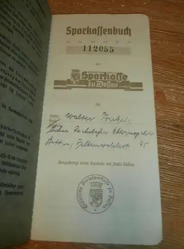 altes Sparbuch Dessau , 1938 - 1945 , Walter Triebel , Reichsbahn Stettin , Sparkasse , Bank !!!