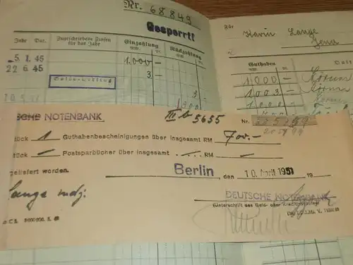 altes Sparbuch Jena , 1945 - 1947 , Karin Lange in Jena , Sparkasse , Bank !!!