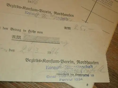 altes KONSUM Mitgleidsbuch Nordhausen , 1946 - 1952, Anna von Drigalski geb. Wendler , Simonsdorf , Sparkasse , Bank !!!