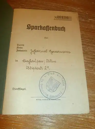 altes Sparbuch Seehausen i. Altm., 1944 - Juni 1945 , Johannes Egermann in Seehausen , Sparkasse , Bank !!!