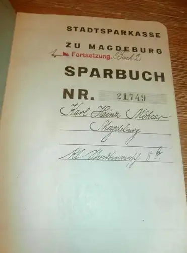 altes Sparbuch Magdeburg , 1939 - 1944 , Heinz Möhser , Sparkasse , Bank !!!