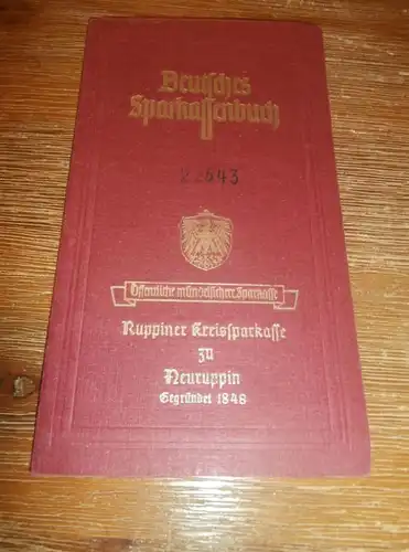 altes Sparbuch Neuruppin , 1943 , Sparkasse , Bank !!!
