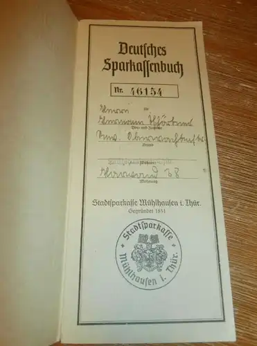 altes Sparbuch Mühlhausen i. Thüringen , 1943 - 1945 , Sparkasse , Bank !!!