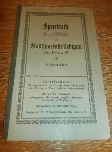 altes Sparbuch Uebigau , 1928 - 1945 , Charlotte Krieg ,H. Pflugmacher in Uebigau Wahrenbrück , Halle , Sparkasse , Bank