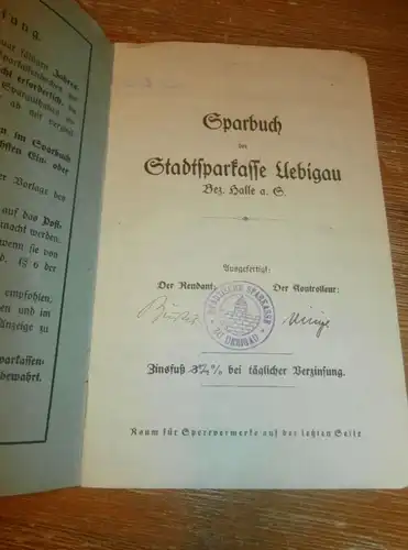 altes Sparbuch Uebigau , 1928 - 1945 , Charlotte Krieg ,H. Pflugmacher in Uebigau Wahrenbrück , Halle , Sparkasse , Bank