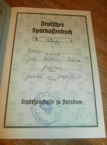 altes Sparbuch Potsdam , 1942 - 1945 , Wolfgang Lange in Potsdam , Sparkasse , Bank !!!