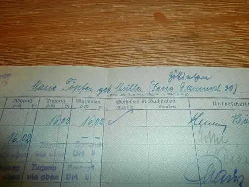 altes Sparbuch Jena , 1952 - 1958 , Marie Töpfer , geb. Müller  in Jena / Göttingen , Sparkasse , Bank !!!