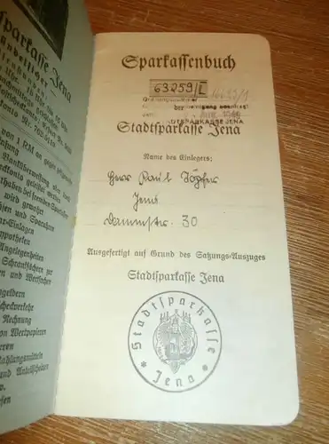 altes Sparbuch Jena , 1945 , Paul Töpfer in Jena , Sparkasse , Bank !!!