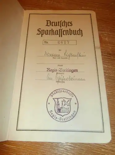 altes Sparbuch Regis-Breitingen , 1941 - 1943 , Werner Lichtenstein in Regis-Breitingen , Sparkasse , Bank !!!