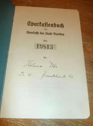 altes Sparbuch Dresden Johannstadt , 1938 - 1946 , Helene Wos in Dresden , Sparkasse , Bank !!!