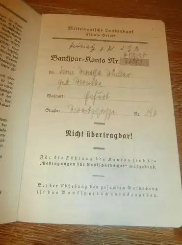 altes Sparbuch Erfurt , 1944 - 1946 , Martha Müller , Sparkasse , Bank !!!