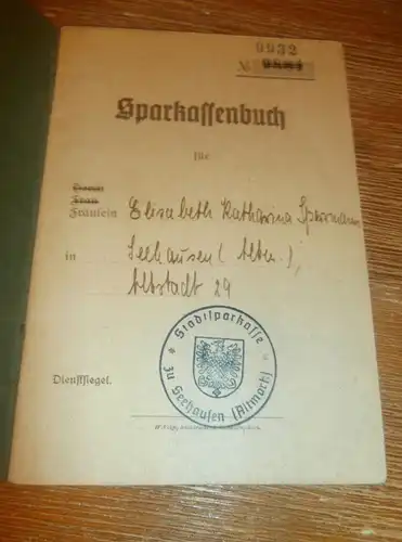 altes Sparbuch Seehausen i. Altmark , 1943 - 1945 , Elisabeth Sparmann , Sparkasse , Bank !!!