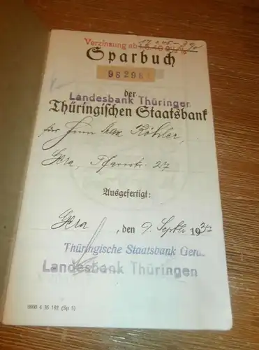 altes Sparbuch Gera , 1937 - 1945 , Max Köhler , Sparkasse , Bank !!!