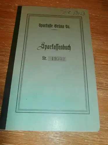 altes Sparbuch Grüna i. Sa., 1942 - 30.Mai 1945 , Kurt Rudolf Müller in Grüna b. Chemnitz , Sparkasse , Bank !!!