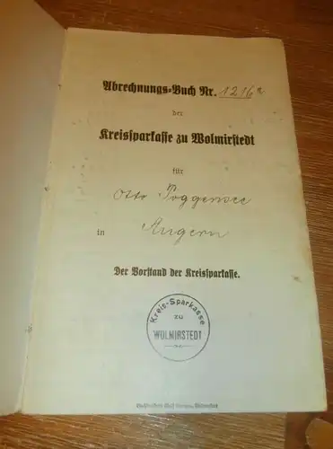 altes Sparbuch Wolmirstedt , 1937 - 1942 , Otto Poggensee in Angern , Sparkasse , Bank !!!