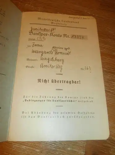 altes Sparbuch Magdeburg , 1941 - 1945 , Margarete Brandt , Sparkasse , Bank !!!