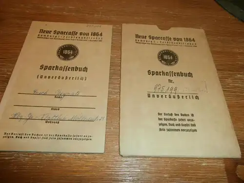 altes Sparbuch Tangerhütte , 1942 - 1943 , Erich Payrath , Hamburg Flottbek , Sparkasse , Bank !!!