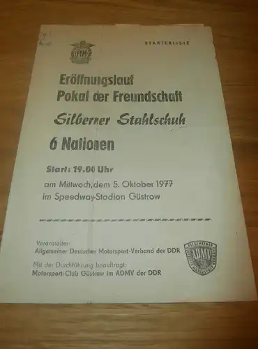 Speedway Güstrow  5.10.1977 , Speedwayrennen , Programmheft / Programm / Rennprogramm , program !!!
