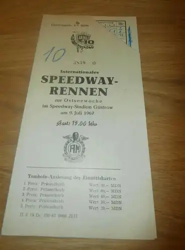 Speedway Güstrow  9.7.1967 , Speedwayrennen , Programmheft / Programm / Rennprogramm , program !!!