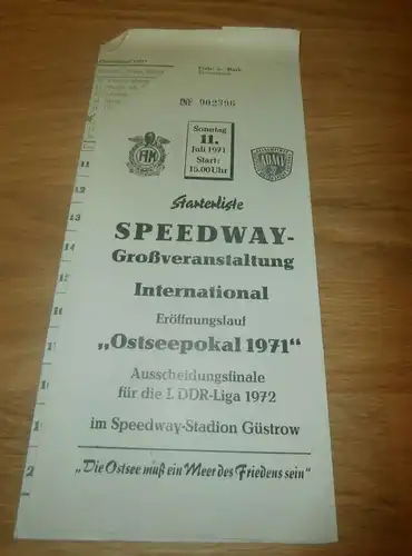 Speedway Güstrow  11.7.1971 , Speedwayrennen , Programmheft / Programm / Rennprogramm , program !!!