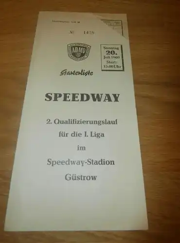Speedway Güstrow  20.7.1969 , Speedwayrennen , Programmheft / Programm / Rennprogramm , program !!!