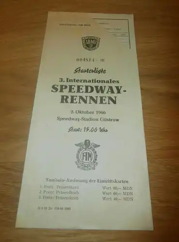 Speedway Güstrow  2.10.1966 , Speedwayrennen , Programmheft / Programm / Rennprogramm , program !!!