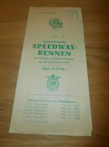 Speedway Güstrow  30.9.1967 , Speedwayrennen , Programmheft / Programm / Rennprogramm , program !!!