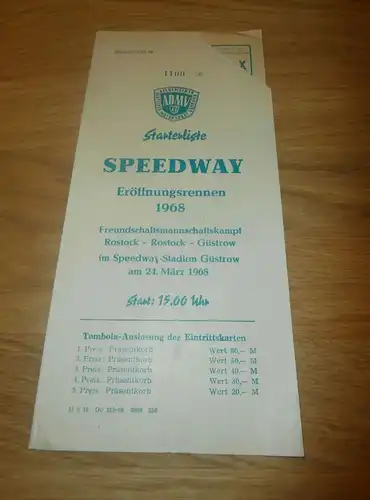 Speedway Güstrow  24.3.1968 , Speedwayrennen , Programmheft / Programm / Rennprogramm , program !!!