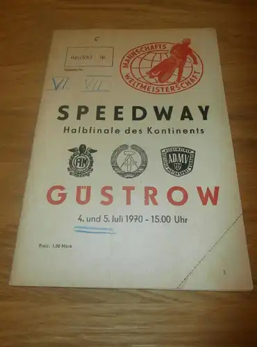 Speedway Güstrow  5.7.1970 , Weltmeisterschaft , Speedwayrennen , Programmheft / Programm / Rennprogramm , program !!!