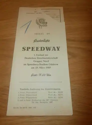 Speedway Güstrow  27.3.1967 , Speedwayrennen , Programmheft / Programm / Rennprogramm , program !!!