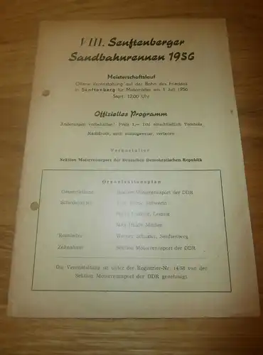 Sandbahn Senftenberg 1.7.1956 , Sandbahnrennen , Programmheft / Programm / Rennprogramm , program !!!