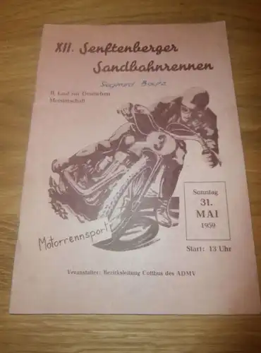 Sandbahn Senftenberg 31.5.1959 , Sandbahnrennen , Programmheft / Programm / Rennprogramm , program !!!