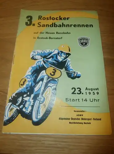 Sandbahn Rostock 23.8.1959 , Grasbahnrennen , Programmheft / Programm / Rennprogramm , program !!!