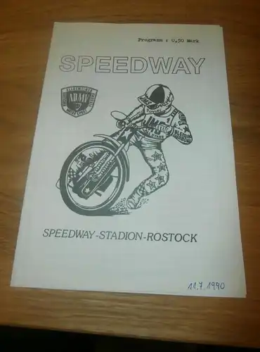 Speedway Rostock 11.7.1990, Speedwayrennen , Programmheft / Programm / Rennprogramm , program !!!