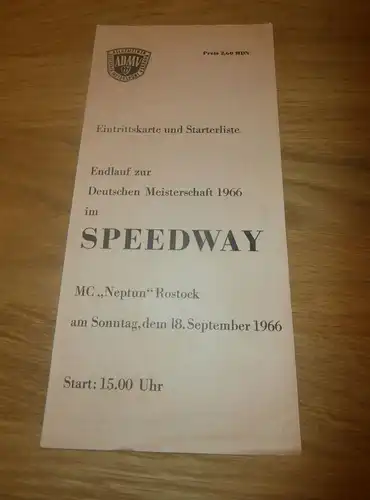 Speedway Rostock 18.9.1966 , Speedwayrennen , Programmheft / Programm / Rennprogramm , program !!!
