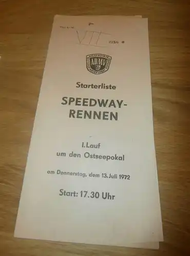 Speedway Rostock 13.7.1972 , Speedwayrennen , Programmheft / Programm / Rennprogramm , program !!!