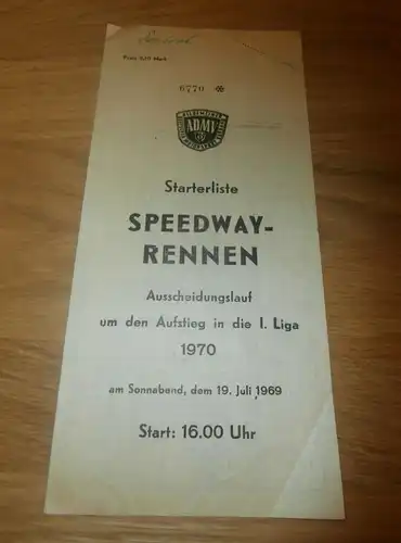 Speedway Rostock 19.7.1969 , Speedwayrennen , Programmheft / Programm / Rennprogramm , program !!!