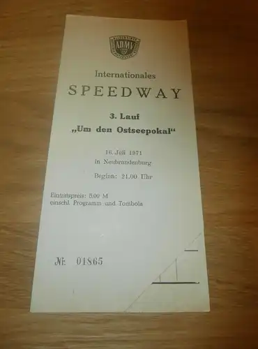 Speedway Neubrandenburg 16.7.1971 , Speedwayrennen , Programmheft / Programm / Rennprogramm , program !!!