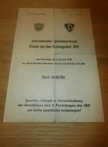 Speedway Stralsund 12.7.1981 , Speedwayrennen , Programmheft / Programm / Rennprogramm , program !!!