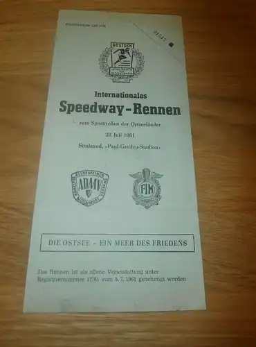 Speedwayrennen Stralsund 23.7.1961 , Speedway , Programmheft / Programm / Rennprogramm , program !!!