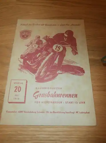 5. Grasbahnrennen Ludwigslust 20.07.1958 , Grasbahn , Programmheft / Programm / Rennprogramm , program !!!