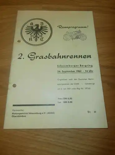 2. Grasbahnrennen Bergring Schaumburg 1961 , Grasbahn , Programmheft / Programm / Rennprogramm , program !!!